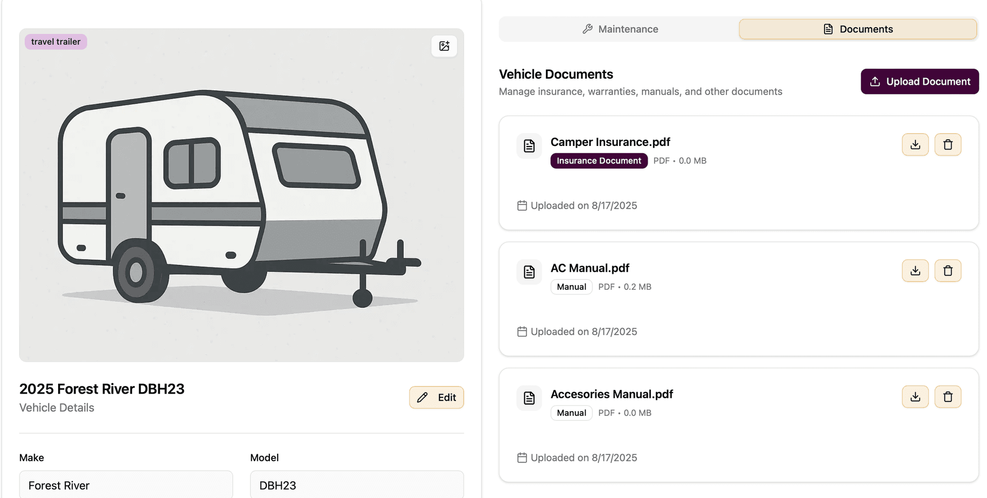 Document Storage Screenshot